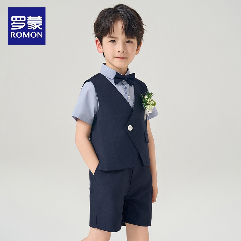 Romon Boys' Suit Set Summer Little Host Suit Flower Boy Formal Wear Handsome British Style Children's Runway Performance Outfit Romon Boys' Suit Set Summer Little Host Suit Flower Boy Formal Wear Handsome British Style Children's Runway Performance Outfit
