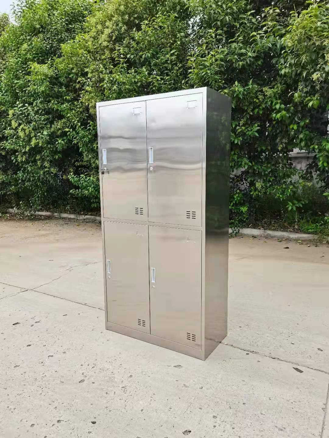 定制304不锈钢4门更衣柜员工带挂衣杆换衣柜鞋柜带锁多门柜储物