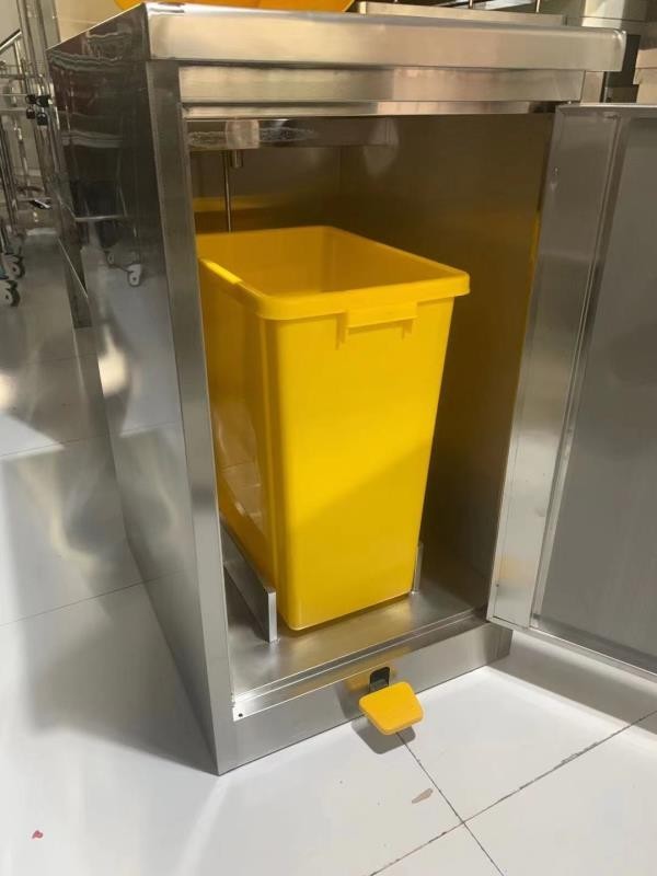 定制304不锈钢医院危废品垃圾存放柜处置室单门脚踩废物污物柜子