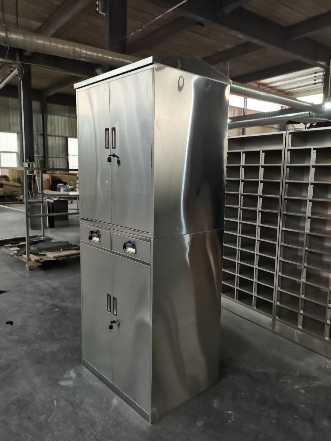 定制斜顶不锈钢加厚文件柜中二斗对开门仪器柜医用带锁抽屉储物柜