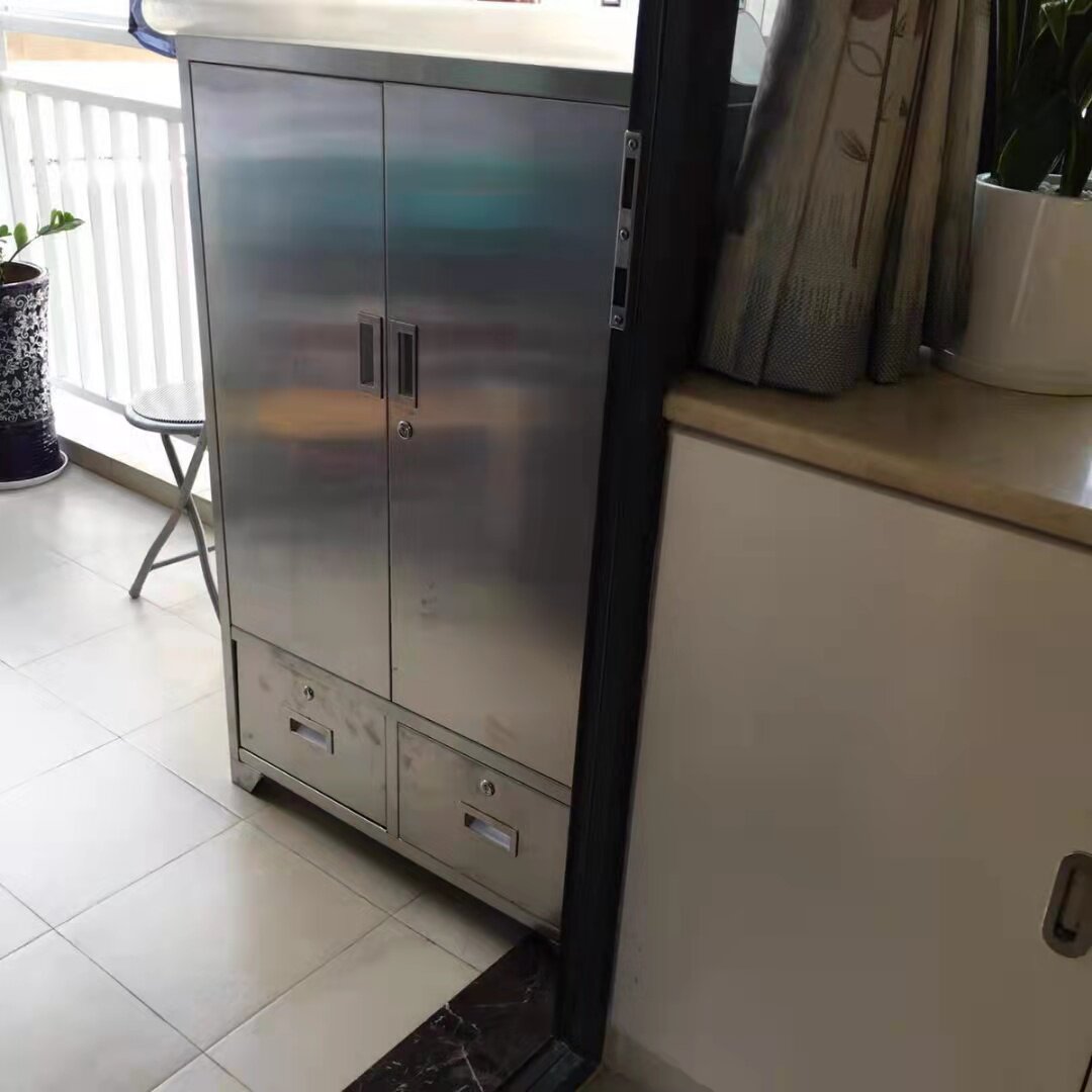 定制304不锈钢对开门下二斗柜矮柜简约现代经济型家用阳台储物柜