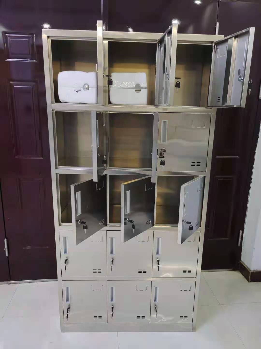 厂家直销不锈钢15门更衣柜工厂带锁换衣柜鞋柜多门储物柜碗柜定制