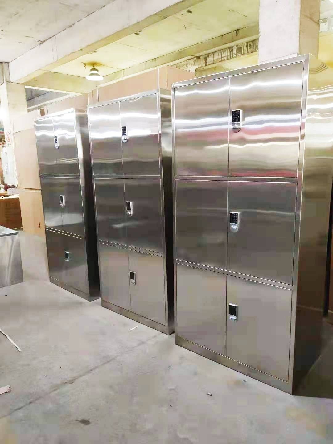 定制304不锈钢通三节文件柜办公室密码锁资料柜员工宿舍更衣柜子