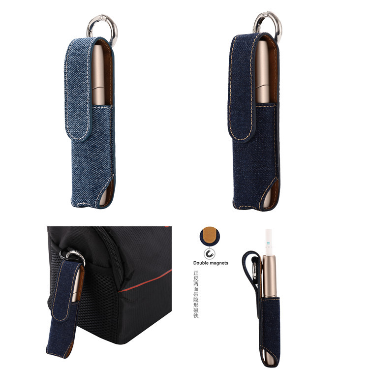 Japanese Iqos3 Mutli All-In-One E-Cigarette Protective Case, Stylish Denim Pattern Iqos Storage Hook Leather Case
