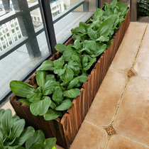 Carbonized anti-corrosion wood flower box Rectangular wood flower pot flower trough Outdoor balcony vegetable pot Outdoor king-size planting box