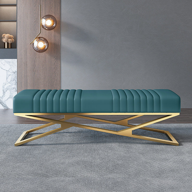 Modern minimalist Italian leather art light luxury bed end stool bedroom stainless steel base for shoe stool home door sofa stool