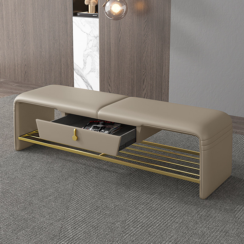 Italian light luxury shoe stool home door wear shoe stool leather soft bag cushion coat fitting room long sofa stool