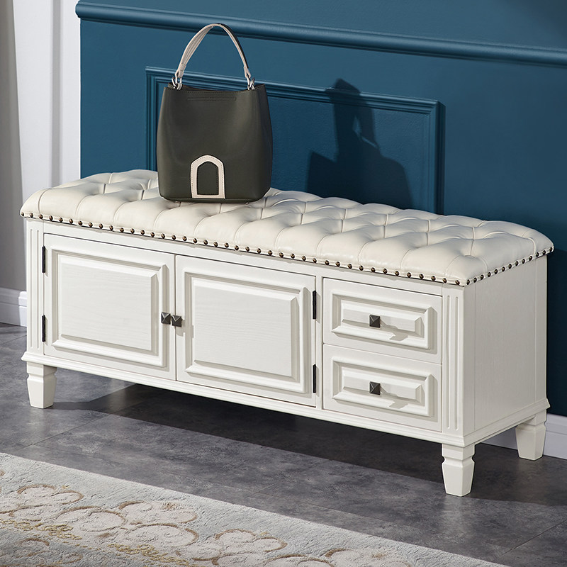 Mousse American modern minimalist solid wood changing shoes Stool Shoes Cabinet in door Home Genuine Leather sitting style Shoe stool Shoes Stool