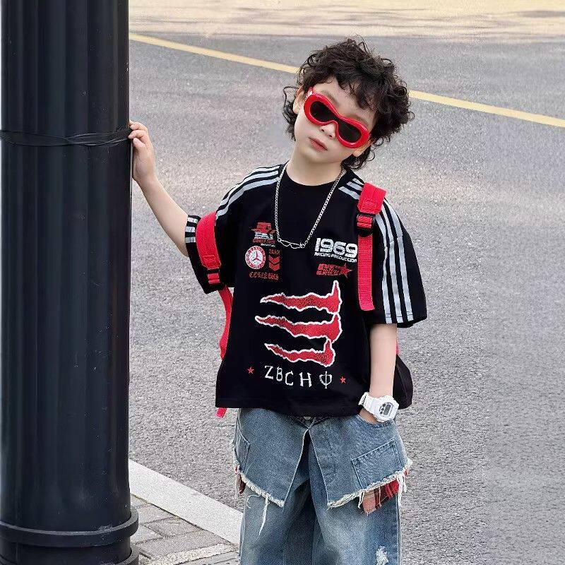 Children's T-shirt short-sleeved 2026 new boys summer pure cotton clothes boys thin handsome cool handsome tops trendy