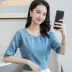 Mùa thu và mùa đông mới áo len nửa tay cổ chữ V của phụ nữ áo chui đầu ngắn dưới đáy áo sơ mi dệt kim ngắn tay Hàn Quốc - Áo len thể thao / dòng may