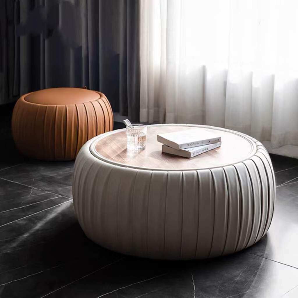 Nordic minimalist containing round tea table Home Small family style Living room light extravaganza Creative Leather with a few downsides