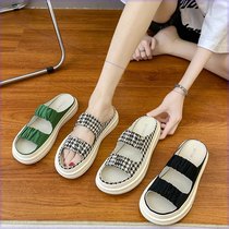 Thick-soled canvas board shoes womens 2021 summer New Heel lace-up sandals loafer wear ins tide