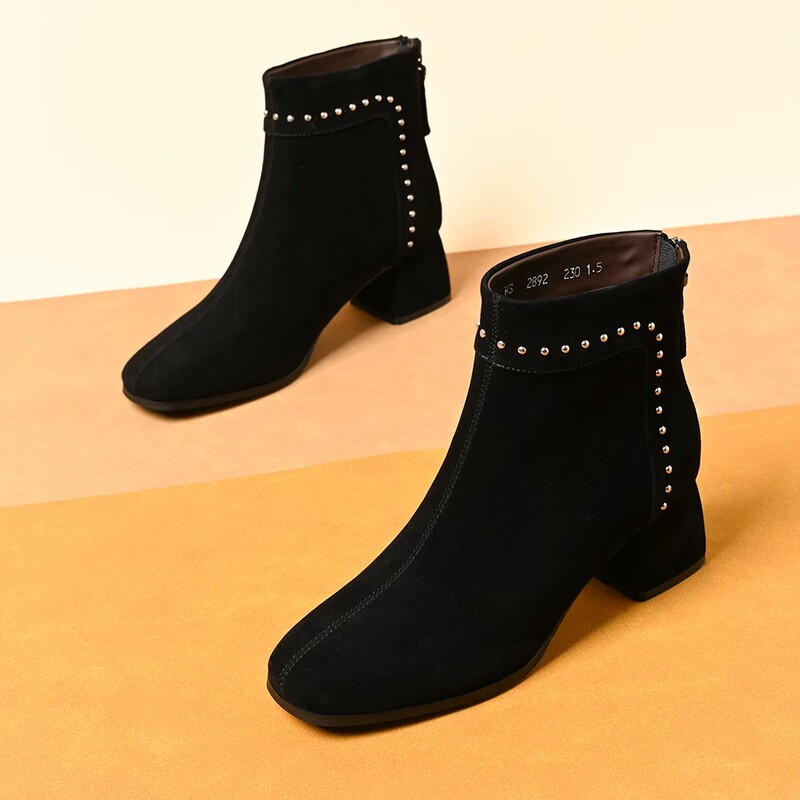 Brand Special Offer: Women's Chunky Heel Square-Toe Short Boots, 2026 New Winter Style, Fleece-Lined, Warm, Suede, Short Shaft, Stretchy Slim-Fit Boots Brand Special Offer: Women's Chunky Heel Square-Toe Short Boots, 2026 New Winter Style, Fleece-Lined, Warm, Suede, Short Shaft, Stretchy Slim-Fit Boots
