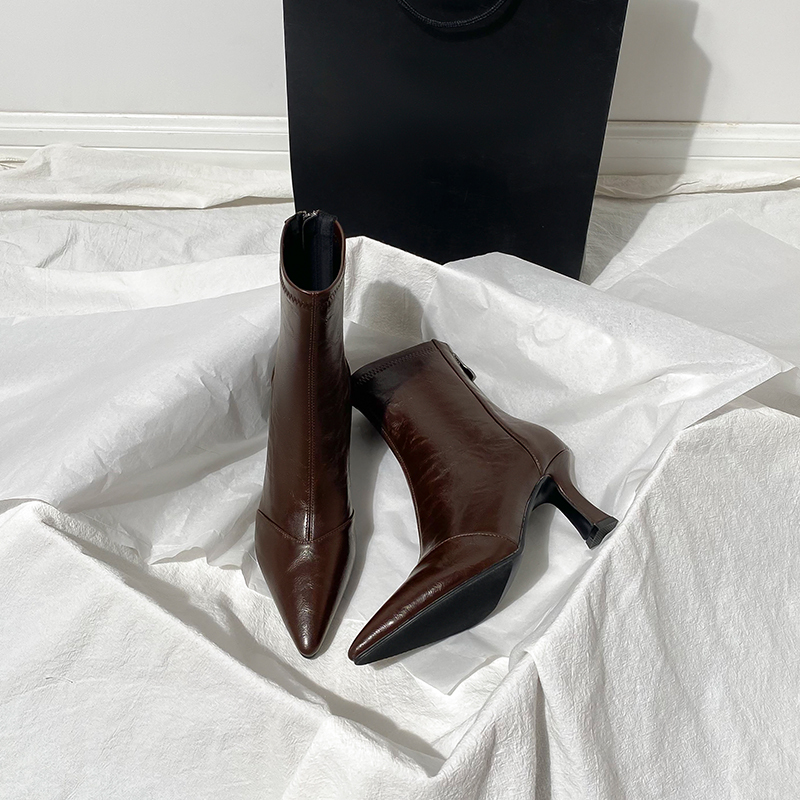 Brown Pointed Toe Stiletto Short Boots for Women 2026 Autumn and Winter New French Versatile Back Zipper High Heel Elastic Slim Boots for Women Brown Pointed Toe Stiletto Short Boots for Women 2026 Autumn and Winter New French Versatile Back Zipper High Heel Elastic Slim Boots for Women