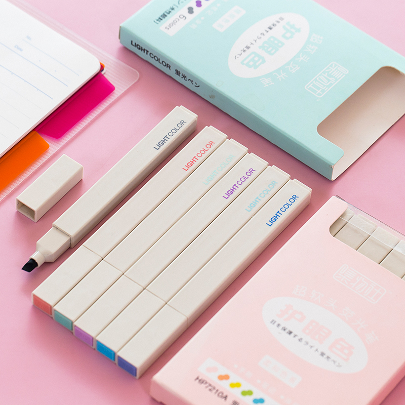 Set Things Social Soft Head Fluorescent Pen Light Color Series Mark Pen Students With Note Pen Suit Color Rough Retro focus soft color retro color silver light silver Light fluorescent pen Set of hand account pen for special notes Special