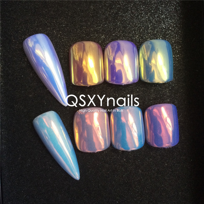 Imported Super Mirror Aurora Powder, Golden Orange Transparent Neon Dazzling Color Magic Mirror Chameleon High-Gloss Smooth Nail Powder