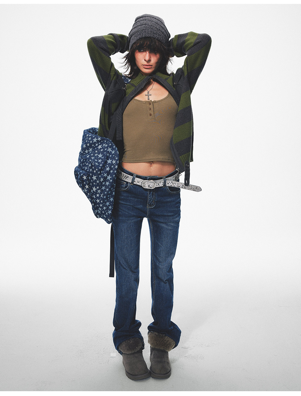 TREclub Green Striped Zip-Up Cardigan