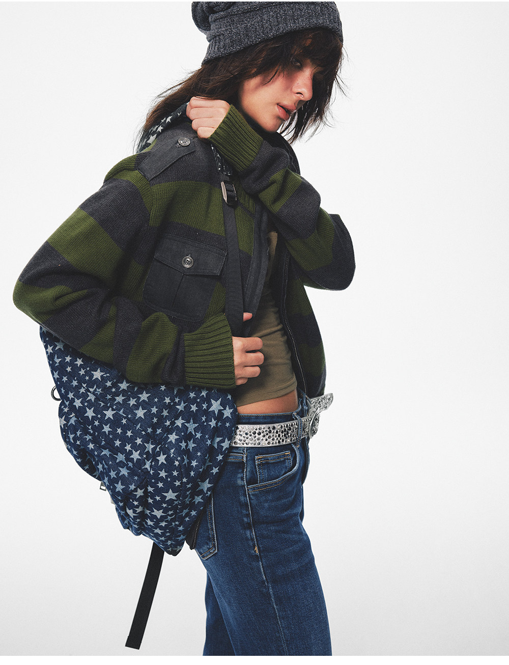 TREclub Green Striped Zip-Up Cardigan
