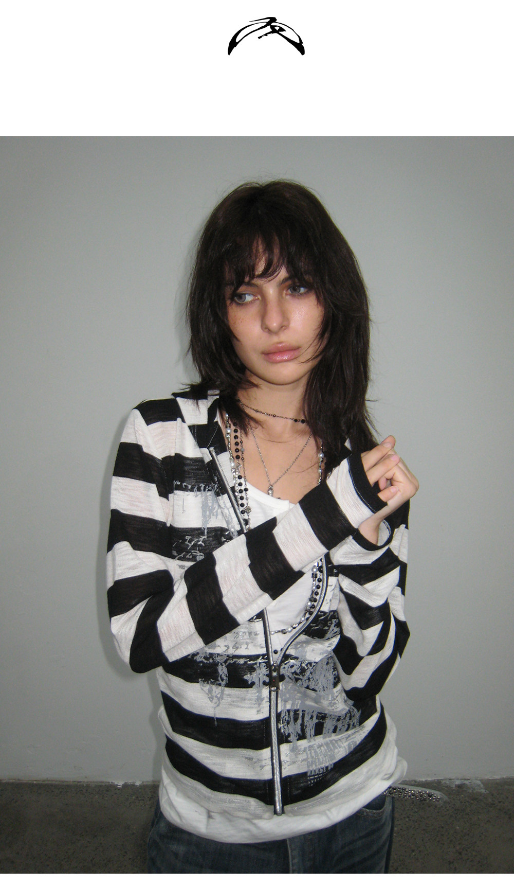TREclub Black White Striped Zip-Up Jacket