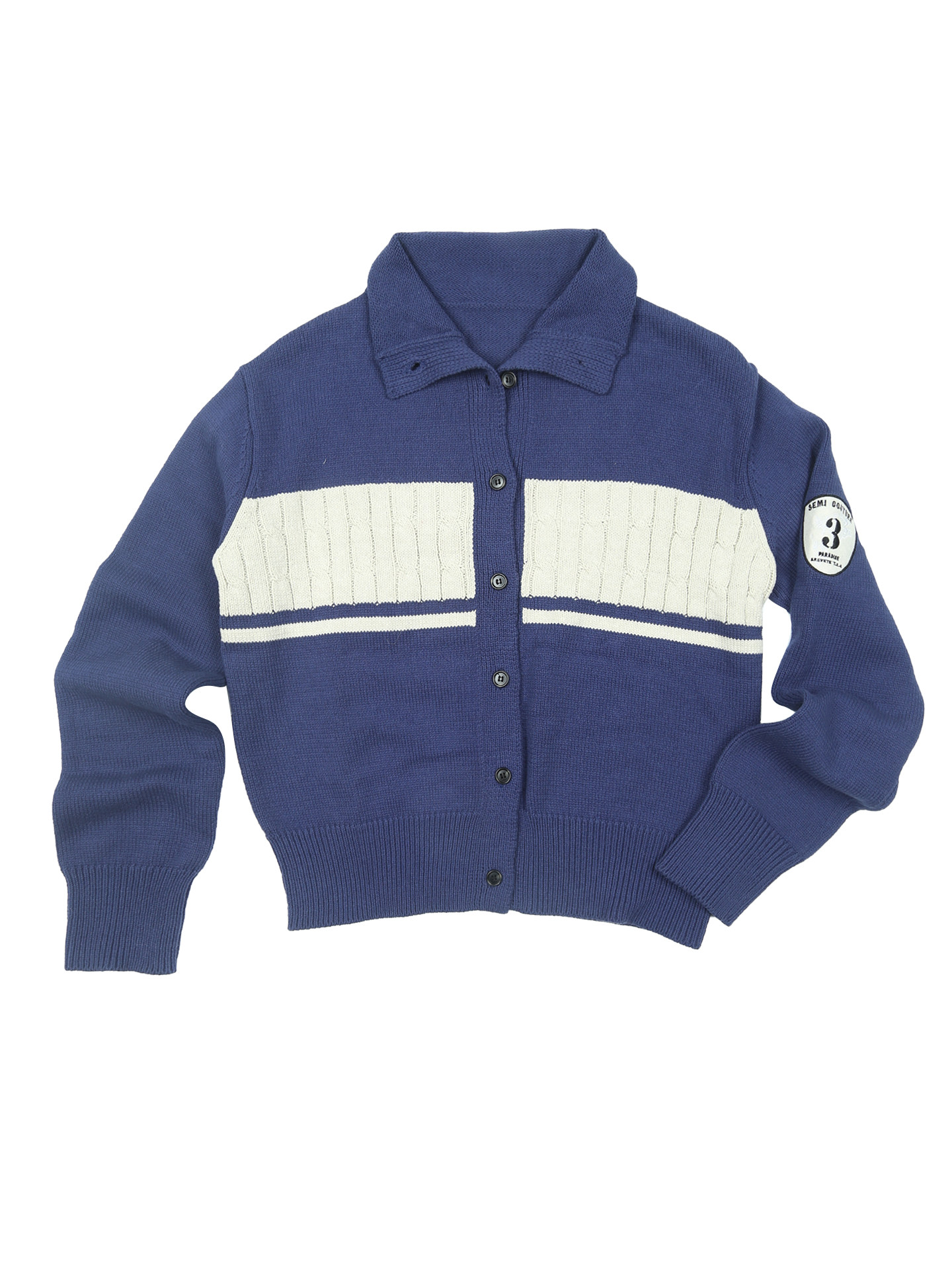 TREclub 300g Blue White Cable Knit Half Turtleneck Sweater