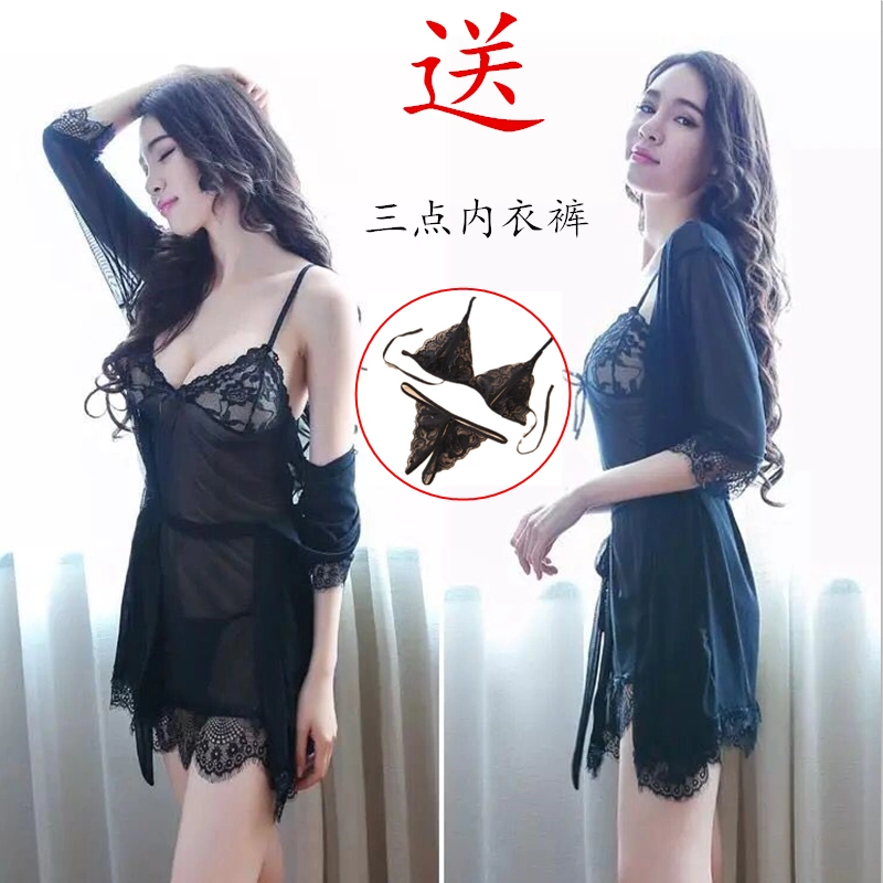 Đồ ngủ sexy nữ mùa hè ren vải tuyn đồ lót kích thước lớn địu trong suốt nóng khiêu dâm người lớn váy đêm băng lụa ngắn - Đêm đầm