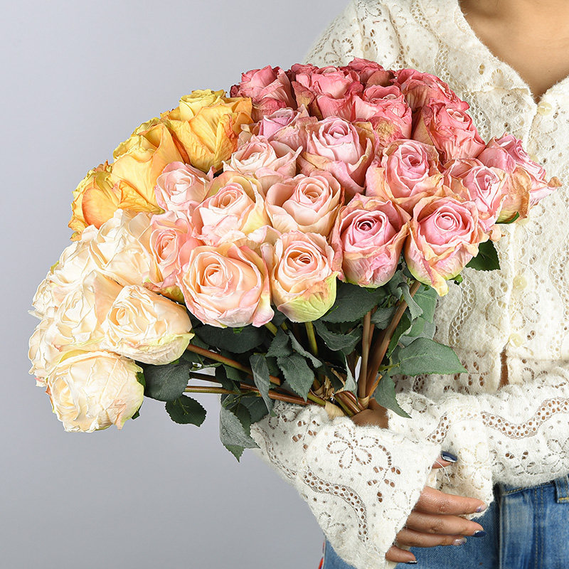 Emulation Perfume Rose Table Decoration Charred Side Rose Living-room Furnishing Glass Vase Fake flower Flowers Interior Pendulum