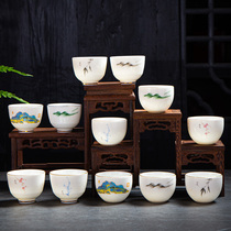 Ceramic overglaze tea cup mutton fat jade large master single cup tea cup white porcelain thin body black tea Puer tea cup