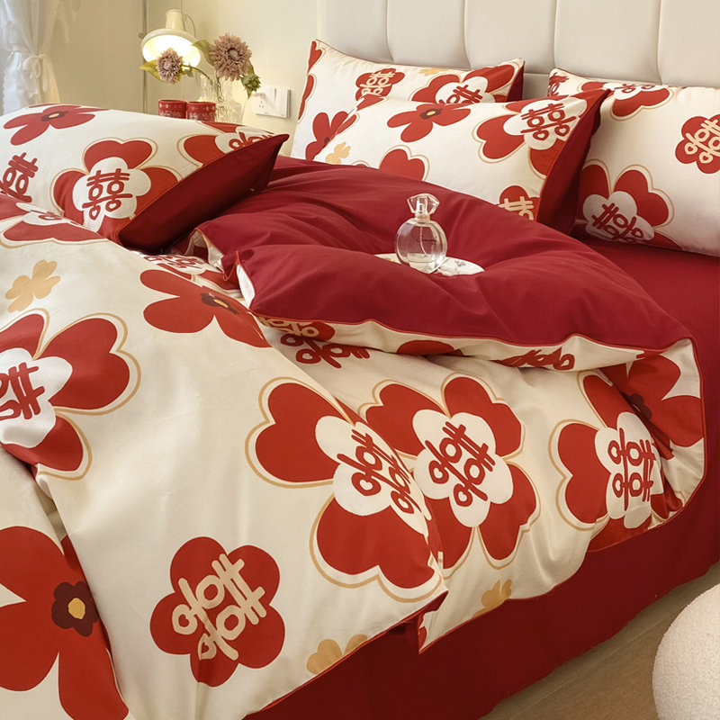 Wedding Bed with 4 Pieces of Married Simple Big Red Bed Bed Bed Wedding Bed