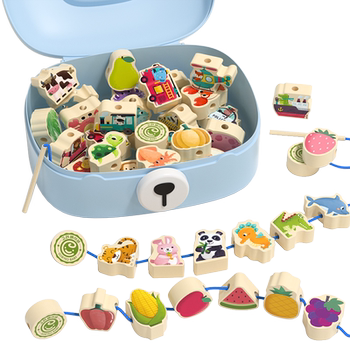 Young children's concentration training threading large particle building blocks