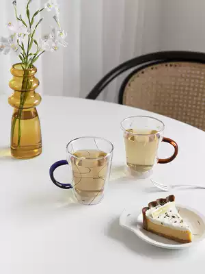 Moreover water cup heat-resistant glass Breakfast milk cup with handle Household large-capacity female cup Net celebrity ins