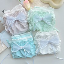 Unisex lace-up lace-trimmed underwear sweet bow ties on both sides detachable pure lust style briefs