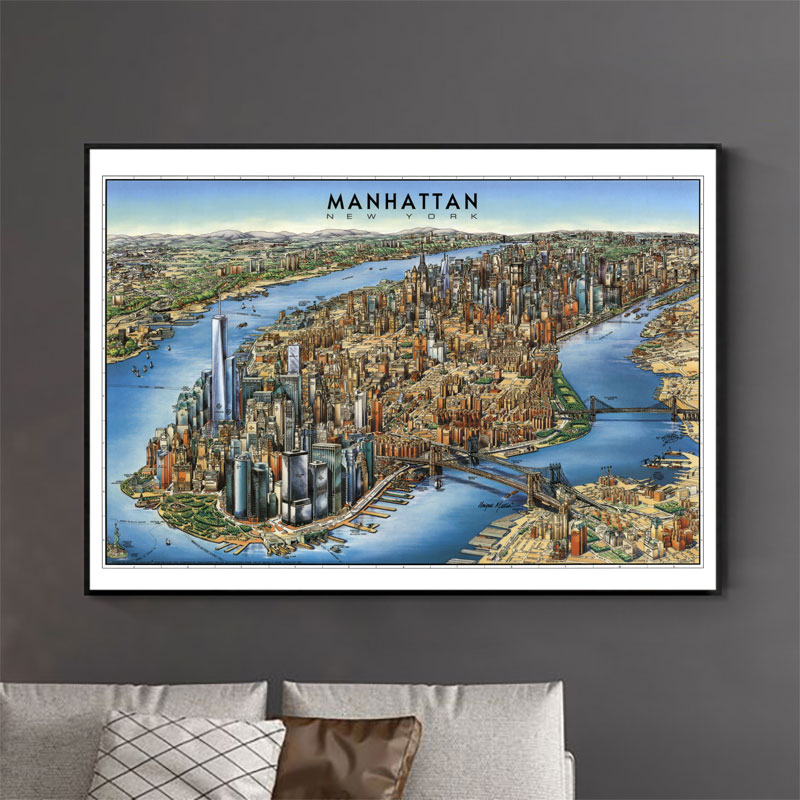 纽约曼哈顿鸟瞰地图 Manhattan,New York-Unique Media