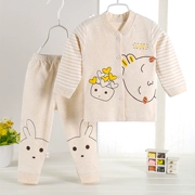 Bộ đồ lót cho bé sơ sinh 0-1-2 tuổi 6 tháng cotton cotton mùa thu và mùa thu cardigan màu cotton quần áo mùa thu nam và nữ bé - Quần áo lót