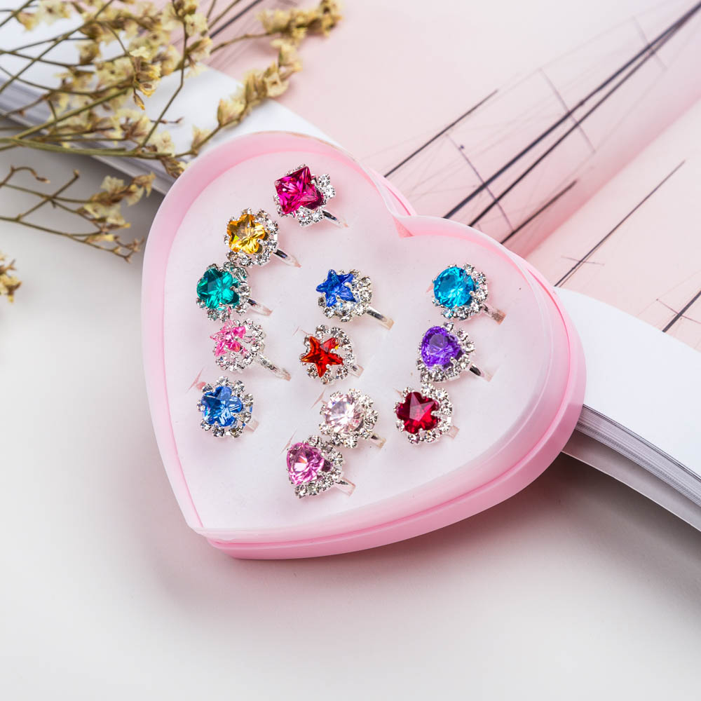 Phim hoạt hình thiếu nhi nhẫn ngón tay nhẫn kim cương trang sức cô gái cô gái công chúa trang sức bộ quà tặng hộp trang sức - Nhẫn nhẫn nữ đẹp