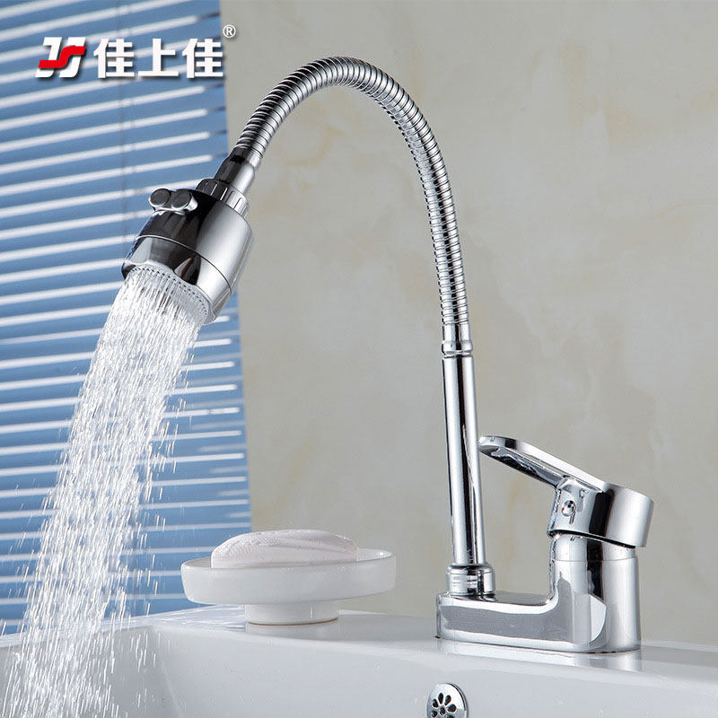 Copper body core double hole three hole rotating universal hot and cold faucet single basin faucet kitchen pot faucet