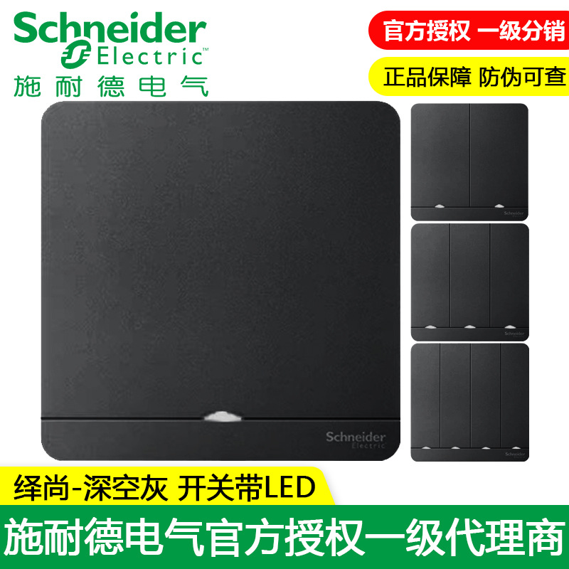 Schneider switch socket in shades dark grey fluorescent grey black five holes with USB triple double cut panel 16A inserts