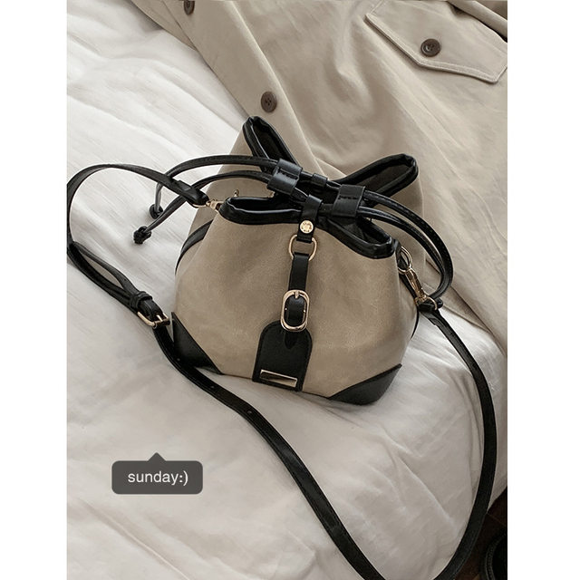 Girly Heart Korean Fashion Casual Women Bag 24 New Contrast Color Bucket Bag Versatile Simple Shoulder Crossbody Bag