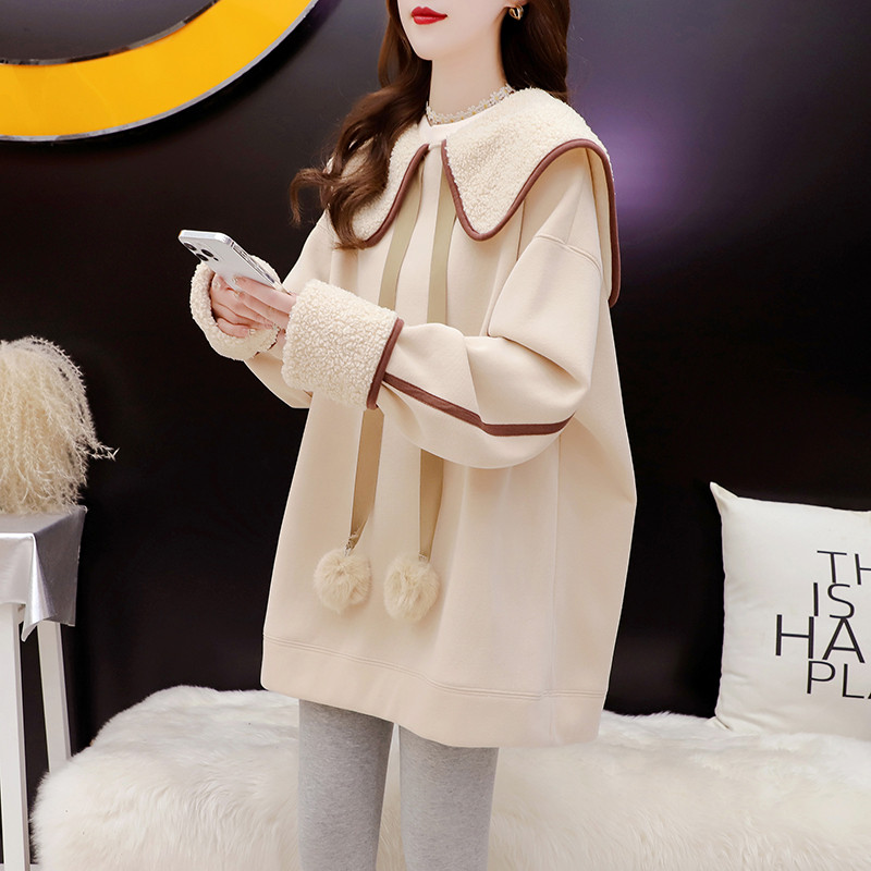 Pregnant woman's clothing autumn winter style 2023 new suit Fashion medium long navy collar wearing a slightly thickened fleece jacket-Taobao