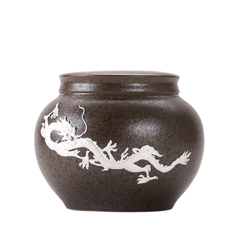 Red glaze with Japanese tea tasted silver gilding caddy fixings ceramics seal storage tank, tea tea accessories