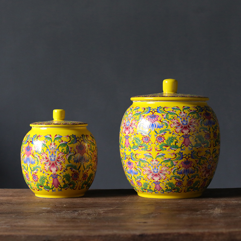 Sealed as cans of large and medium size ceramic tea colored enamel 1 catty seal pot puer tea cake wake tea store content box
