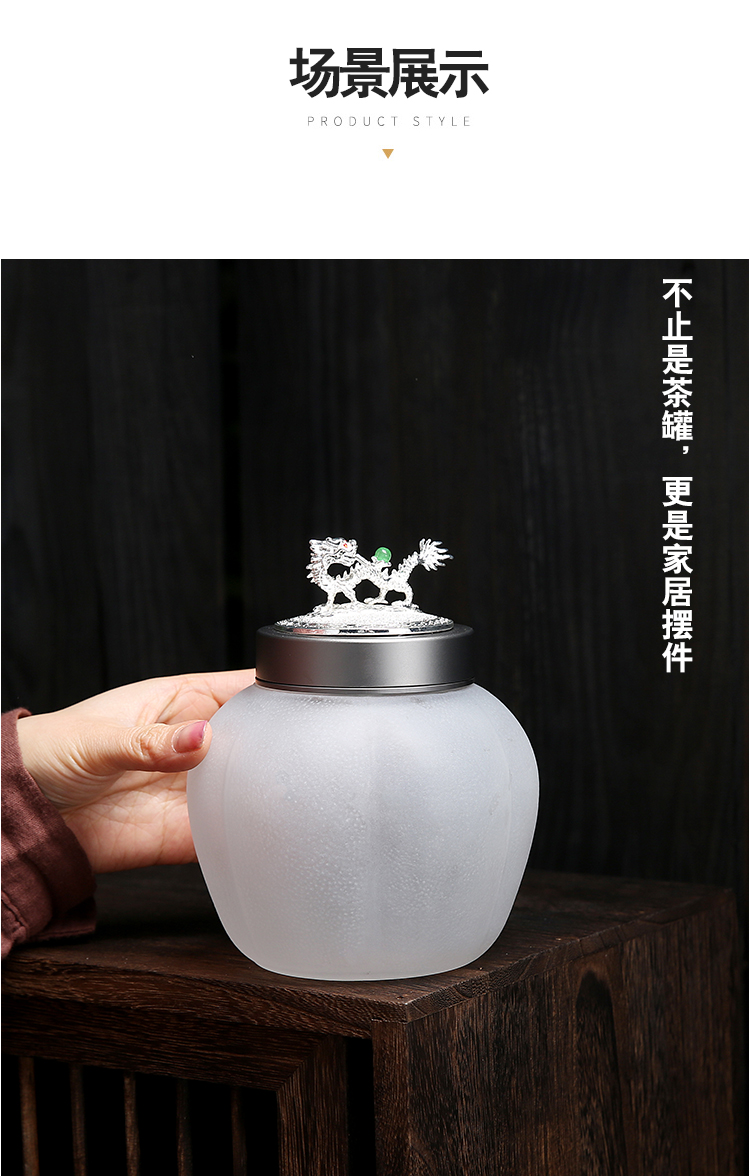 Coloured glaze glass size portable portable mini puer tea caddy fixings tin box sealing cover with silver small POTS