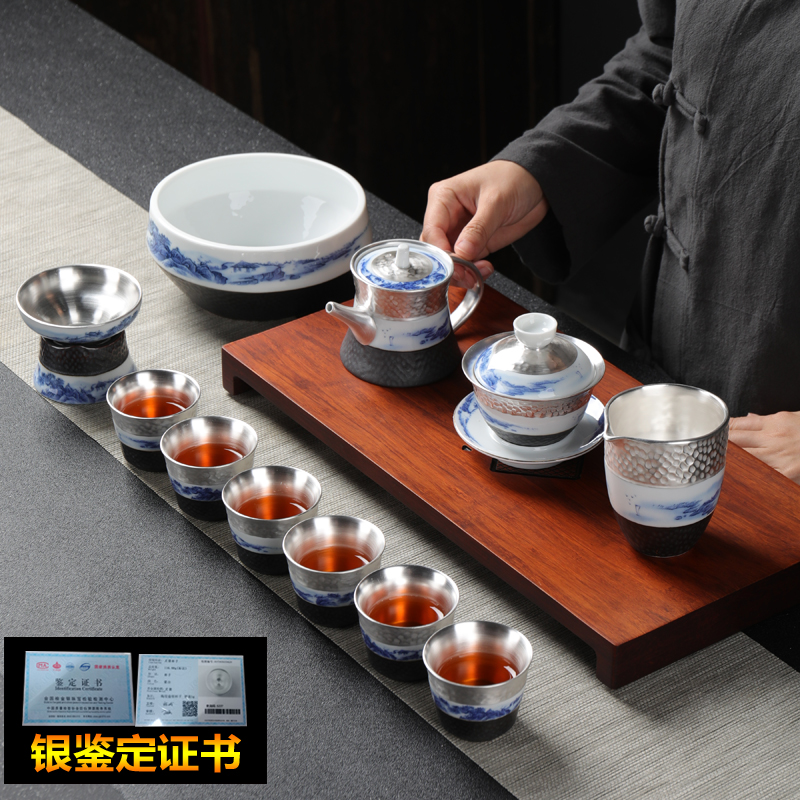Jingdezhen ceramic coppering. As silver tea sets, 999 sterling silver tea set kung fu tea cups of a complete set of the home office