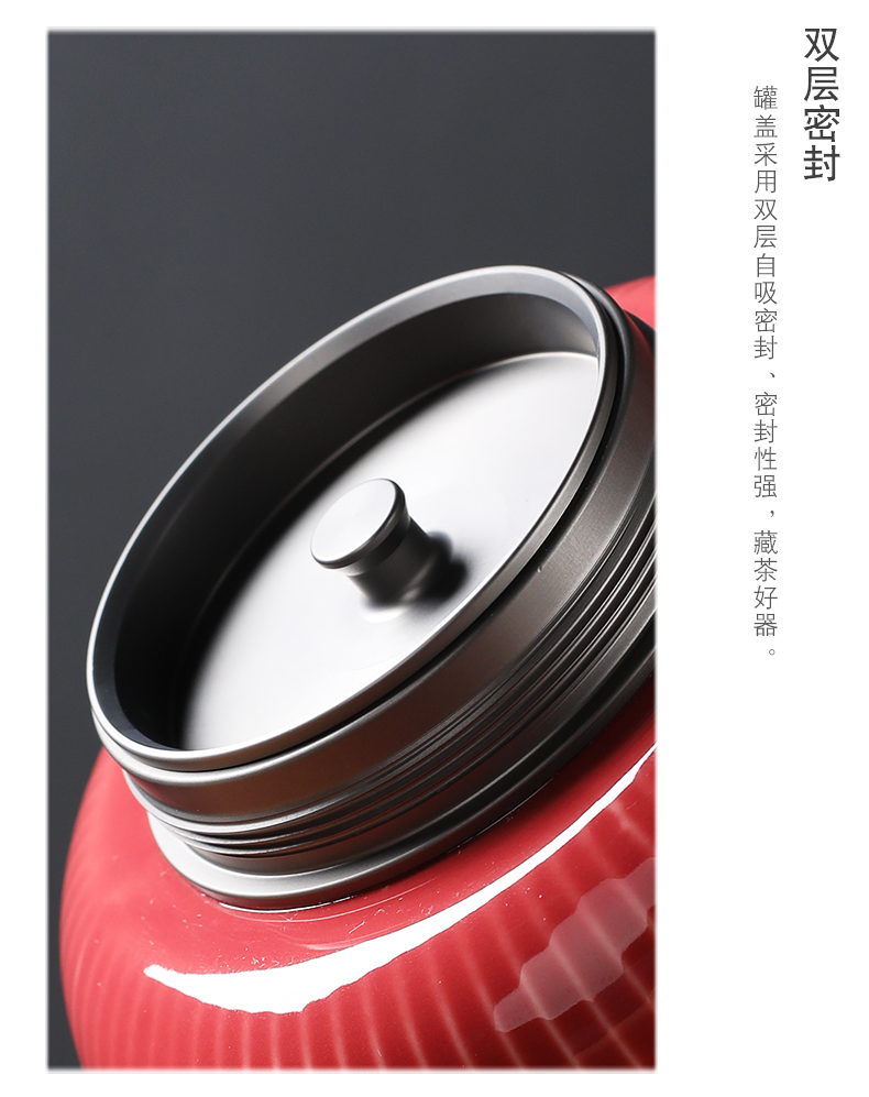 Ceramic tea, green tea caddy fixings double tin lid sealed as cans of traditional Chinese medicine differentiated bi-facial mask powder tank support customize logo