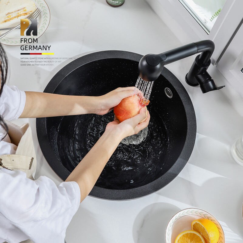 Rock Elephant Kitchen Quartz Stone Round Single Sink Corner Sink Middle Island Wash Vegetable Basin Corner Wash Vegetable Pool Dishwashing Pool