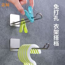 Hanger containing deity Stainless Steel Wall-mounted free perforated Home Balcony Hook clothes clip hanger finishing rack
