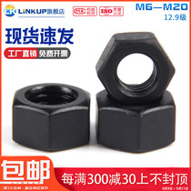 12 9 grade high strength carbon steel hardened black hexagon nut screw cap M6M8M10M12M14M16-M20