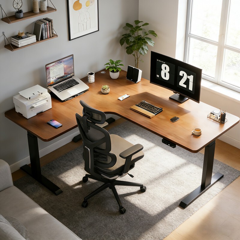 T-Shaped Smart Electric Height-Adjustable Desk for Home Office, Study Desk, L-Shaped Workstation, Corner Height-Adjustable Computer Desk