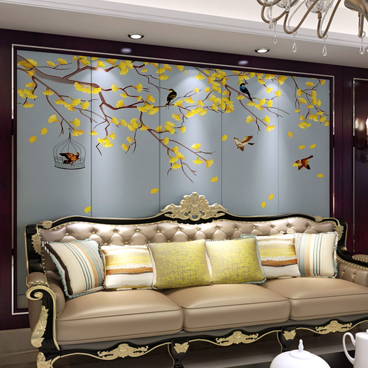 New Chinese-style flower and bird TV background integrated board wall bedroom sofa clapboard living room bamboo and wood fiberboard high-gloss painting
