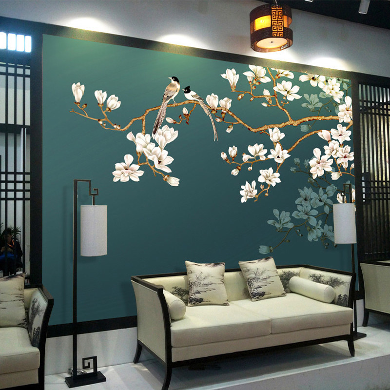 Modern Chinese-style hand-painted flower and bird integrated board wall 8d magnolia living room decorative wall panel painting bamboo and wood fiberboard painting