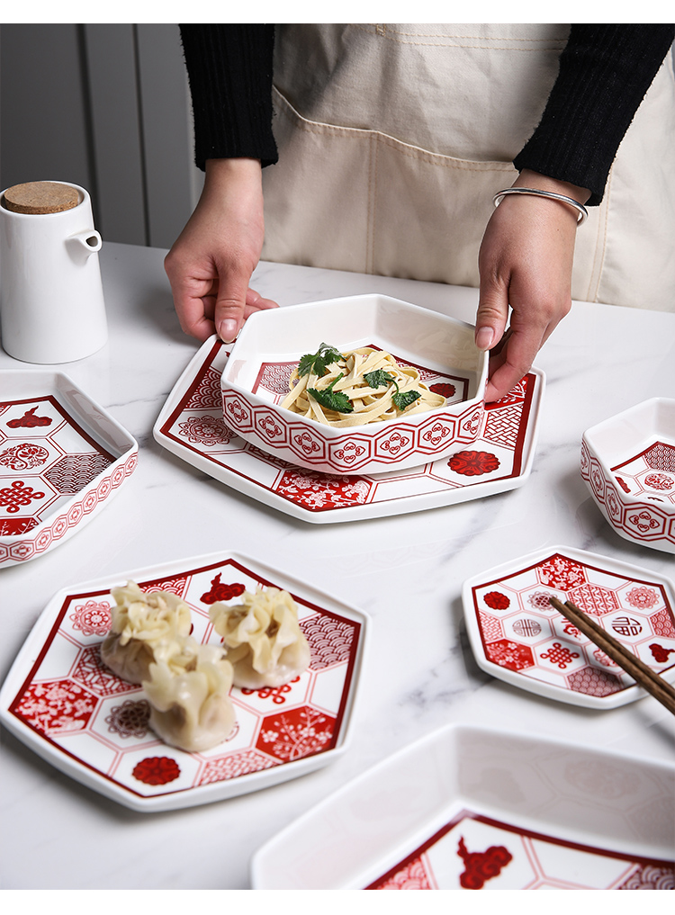 Tinyhome traditional Chinese ceramic tableware plate wedding decorate dish dish soup of fruit all the dishes in the New Year